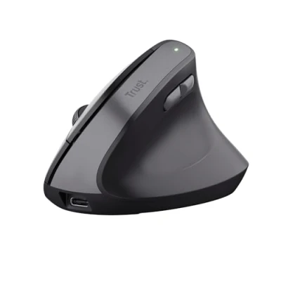 Afbeelding van Trust Yuno Draadloze Ergonomische Muis, Preventie Tegen Muisarm/RSI klachten, Oplaadbare Verticale Muis 2.4GHz, 800 2400 DPI, 70% Gerecycled Plastic, Wireless Mouse voor PC, Laptop, Mac Zwart