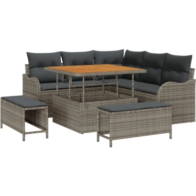 Afbeelding van vidaXL 8 delige tuinsofa set met kussens grijs poly rattan acacia
