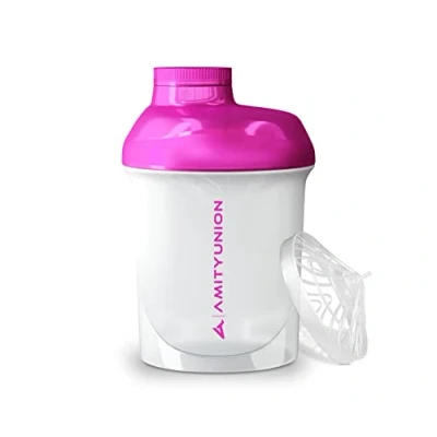 Afbeelding van Women&#039;s Protein shaker 400ml Deluxe lekvrij, Europa, 100% BPA vrij met zeef en weegschaal voor romige wei shakes, fitnesscups isolaten, sportdranken, originele proteïne in roze wit