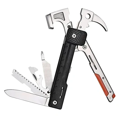 Afbeelding van ROXON 16 &quot;One Tools Hammer Multitool met vuursteen, vervangbare snijder, beste kampeeraccessoires tang, mes, flesopener, zaag, liniaal voor mannen