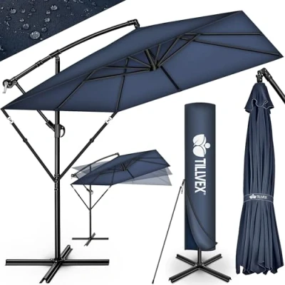 Afbeelding van tillvex® Aluminium Parasol rechthoekig Ø 330 cm + afdekking met zwengel Zweefparasol standaard en windscherm, uv bescherming, waterdicht, 360 graden draaibaar