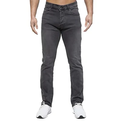 Afbeelding van 989Zé ENZO Heren Stretch Rechte Been Regular Fit Klassieke Denim Jeans Alle Taille Maten, Grijs, 32W / 34L