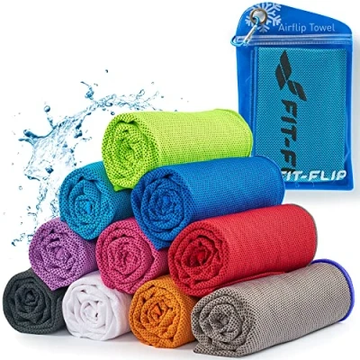 Afbeelding van Cooling towel voor sport &amp; fitness microvezel handdoek/koeldoek als verkoelende handdoek het trekking, reizen yoga Airflip Kleur: Blauw donkerblauwe rand 120cm x 35cm