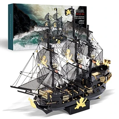 Afbeelding van Piececool 3D puzzel, metaal, zwarte parel, piratenboot, knutselmodelkits voor volwassenen om te bouwen, puzzels en tieners 304 roestvrijstalen schepen, ideaal als cadeau,