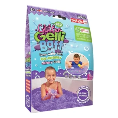Afbeelding van Zimpli Kids Eco Glitter Gelli Baff Violett, 1 bad of 6 speeltoepassingen, verandert water op magische wijze in een dikke, glinsterende kleverige substantie, milieuvriendelijk badspeelgoed voor