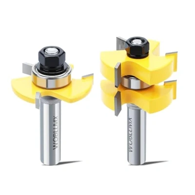 Afbeelding van WOBLLMX 2 stuks groef en tong groefset, 8 mm schacht, 3 tanden, instelbare T vorm, houtbewerking, frezen, houtsnijgereedschap