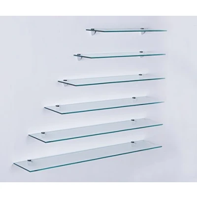Afbeelding van Euro Tische Glazen Wandplank met Helder Glas, Plank voor Badkamers, Heldere Doucheplank 6mm ESG Veiligheidsglas en Metalen Beugels, Verschillende Maten (90 cm)