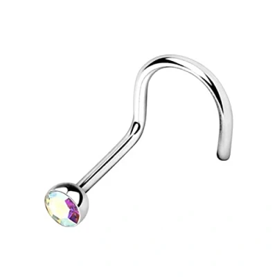 Afbeelding van WARRIOR neuspiercing gebogen neus met steriele Tsjechische kristallen bol van chirurgisch staal 316L 22G (0,8 mm) lengte 6,5 mm x 2,5 PBS 002/PTB 002, staal, AB