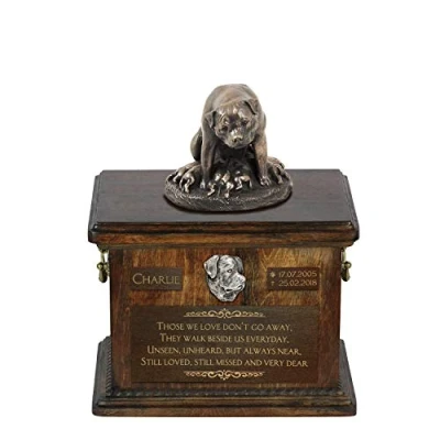 Afbeelding van Art Dog Custom Sitting Statue Memorial Urn Handgemaakt koud gegoten brons op berkenhouten voet 8,3x11,4x8,7 5l Rottweiler I