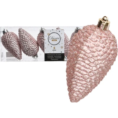 Afbeelding van Decoris Kerstballen 6 stuks dennenappels glitter 8 cm