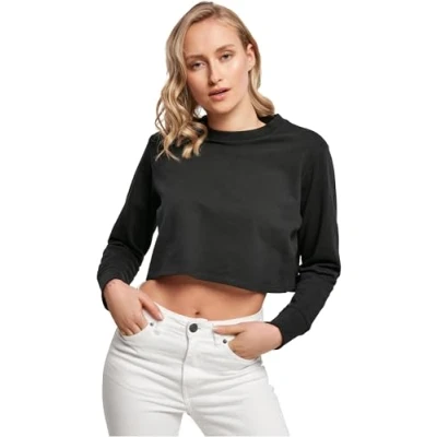 Afbeelding van Ladies Terry Cropped CrewBlack maat XL