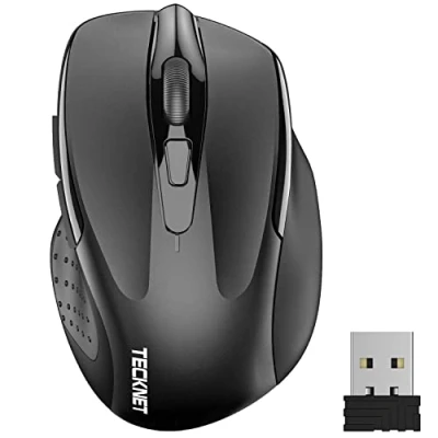 Afbeelding van TECKNET Draadloze muis, 2,4 G, optische 2600 dpi, met 5 instelbare niveaus, ergonomische muis voor pc, desktop/laptop, zwart