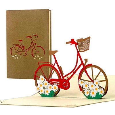 Afbeelding van Tegoedbon fiets, fietstocht, verjaardagskaart origineel voor vrouwen, beste vriendin, pop up kaart 3D, cadeau idee, cadeaubon, T19