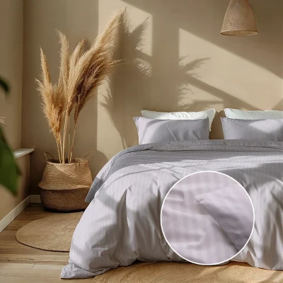 Afbeelding van Dekbedovertrek Embossed Stripes 2 persoons (200 x 200/220 cm) Lila Koopjedeal.nl Altijd de beste deal
