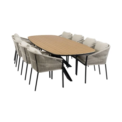 Afbeelding van Normin 9 delige tuinset 8 Elvira tuinstoelen Tuintafel Cadiz 280x115cm