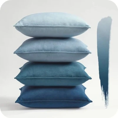Afbeelding van Topfinel Blauwe kussenhoezen 45 x cm, zomerslaapbank, kleurrijke kussens, zachte kussensloop, fluwelen sierkussenhoes voor woonkamer, slaapkamer, onzichtbare rits, set van 4 stuks, 18 cm