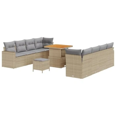 Afbeelding van vidaXL 11 Delige Tuin Sofa Set met Kussens Beige Poly Rattan Acacia