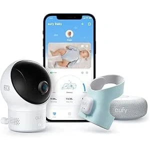 Afbeelding van eufy Baby S340 Smart Sock Babyfoon, 2,4 GHz WLAN, bewaking van slaappatronen, dutjes, puls en zuurstof in het bloed, 2K camera, AI wijnherkenning, zonder maandelijkse kosten (gereviseerd)