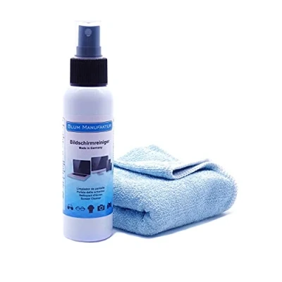 Afbeelding van Blum 100ml schermreiniger + microvezeldoekje 30x30 cm. Perfecte reiniging van alle schermen en displays. Striploos zonder strepen.