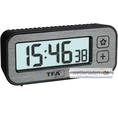 Afbeelding van TFA Dostmann 60.2522.10 Digitale draadloze wekker met temperatuur en luchtvochtigheidsschakelaar, maximum laagste waarden, alarm radioklok, reiswekker, klein, tikkend, grijs,
