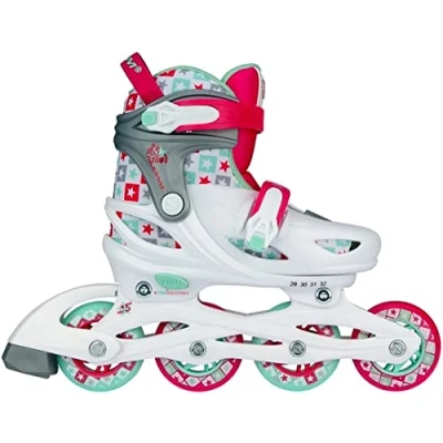 Afbeelding van Nijdam Inline Skates Skeelers Sk8 Star Wit/Fuchsia/Mintgroen/Zilvergrijs Verstelbaar Maat 37 40