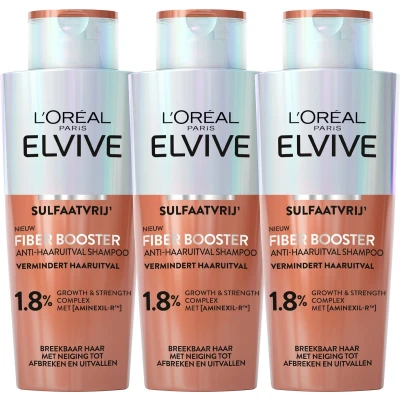 Afbeelding van L&#039;Oréal Paris Elvive Fiber Booster Anti haaruitval Shampoo Vermindert Voor breekbaar haar met neiging tot afbreken en uitvallen 3x 200ml