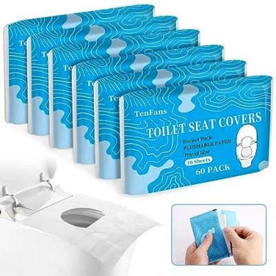 Afbeelding van Toiletstoelhoezen (60 stuks), XL doorspoelbare en biologisch afbreekbare papieren hoes wegwerp voor volwassenen kinderen zindelijkheidstraining, geweldig vliegtuig, reisstoelen, openbaar