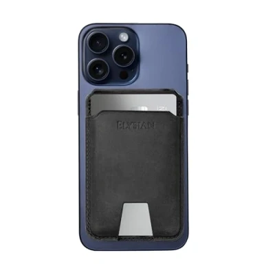 Afbeelding van Elysian Magnetische Kaarthouder Geschikt Voor MagSafe Pasjeshouder 5 Pasjes Wallet Zwart Premium leer RFID Luxe cadeauverpakking iPhone 12/13/14/15/16