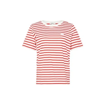 Afbeelding van s.Oliver Gestreiftes MIT Herzstickerei Tshirt print, Dames, Maat: 34, Preiselbeere