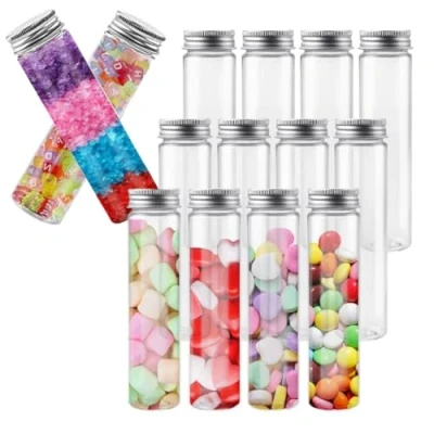 Afbeelding van Aililong 14 stuks reageerbuisjes, kunststof, 80 ml, met schroefsluiting, transparante reageerbuisjes voor snoep, planten, laboratorium en meer