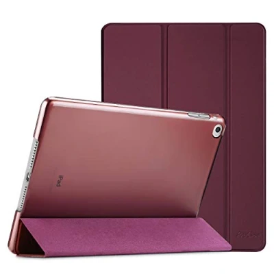 Afbeelding van ProCase Smart Case voor iPad Air 2 2014, lichte en dunne folio beschermhoes met Cover/achterkant doorschijnend gematteerd/standaard Apple (A1566 A1567), wijnrood