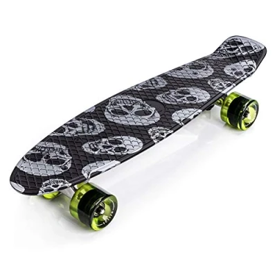 Afbeelding van Compleet Retro Plastic Skateboard Ideaal voor Kinderen en Tieners Jongens Meisjes Kunststof Miniboard met Print Cruiser board (SKULLS)