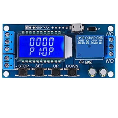 Afbeelding van Tijdsrelaismodule DC 6 30 V met lcd display, zelfontspanner, tijdcyclus 0,01 9999 min, houder voor micro USB 5 V, voeding, bescherming tegen omkeringen van de aansluiting