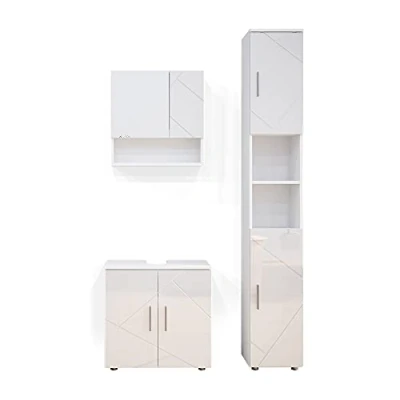 Afbeelding van Vicco Badkamermeubel set &quot;Irma&quot;, Wit Hoogglans, 3 delen, met hoge unit