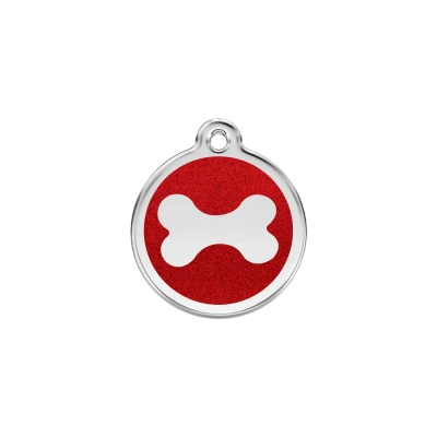 Afbeelding van Bone Red glitter hondenpenning small/klein dia. 2 cm RedDingo