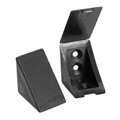 Afbeelding van 40 x sossai® kastverbinders/meubelverbinders/hoekverbinders met afdekklep BT1, 4 gaats Kleur: zwart Materiaal: kunststof
