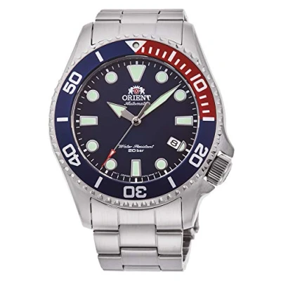 Afbeelding van Orient Triton automatisch herenhorloge, mechanisch, waterdicht, met kroon op 4 uur, Pepsi staal, Armband