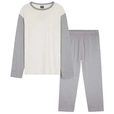 Afbeelding van CityComfort Lange pyjamaset voor heren, volwassenen, tieners, zachte 2 delige loungewear, nachtkleding, gezellige pyjama&#039;s geschenken hem, Grijs/cr�me, XXL
