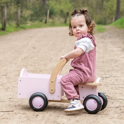 Afbeelding van Bandits &amp; Angels loopfiets bakfiets Little Rider retro pink 1 jaar meisjes hout roze