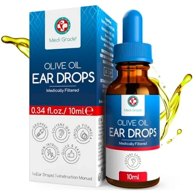 Afbeelding van Medi Grade Olijfolie Oordruppels 100% Pure Medische Kwaliteit Olijfolie, Flesje van 10 ml Verwijdert Achtergebleven Oorsmeer uit het Oor Geavanceerde Verwijderaar