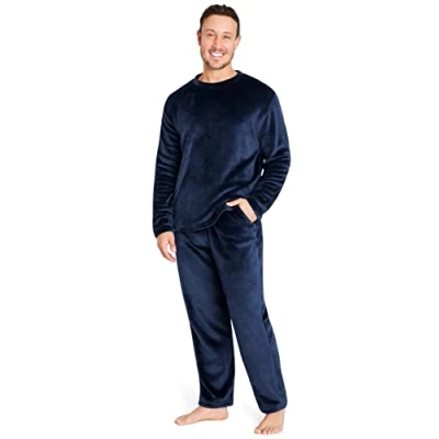 Afbeelding van CityComfort Herenpyjama set superzachte fleece 2 delige pyjama voor heren, loungewear, nachtkleding en cadeaus mannen, marineblauw, XL
