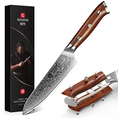 Afbeelding van XINZUO Damascus Mes Utility 13cm Professioneel Koksmes Japans Staal met Palissander Handvat Yu Serie