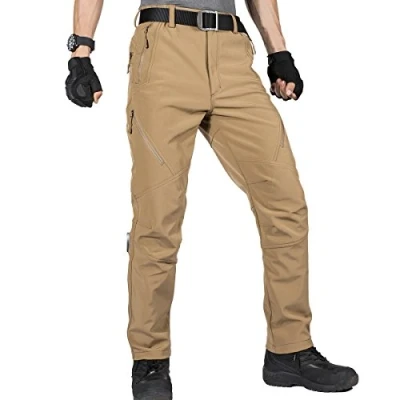 Afbeelding van FREE SOLDIER Waterdichte Wandelbroek voor Mannen Thermische Fleece Gevoerde Softshell Overbroek Winter Outdoor Tactische Jacht Broek (Legergroen, 33 Lang)