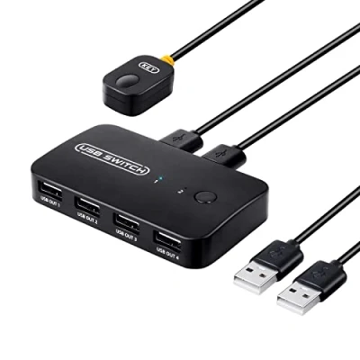 Afbeelding van TCNEWCL USB Switch 2 in 4 uit Switcher voor PC&#039;s die 2.0 apparaten delen Printer, Scanner, Toetsenbord, U Disk, Harde Schijven, Muis, met Kabels + Bedrade Afstandsbediening