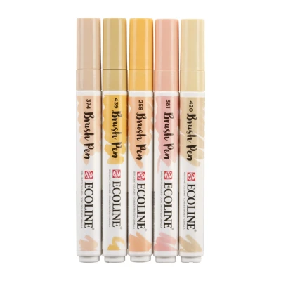 Afbeelding van Brushpen Talens Ecoline set beigeroze blister à 5 stuks ass