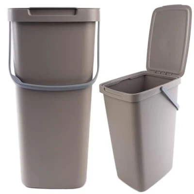 Afbeelding van KADAX afvalemmer met deksel en handvat, plastic voor afvalscheiding, rechthoekige klapdeksel (bruin, 20 l)