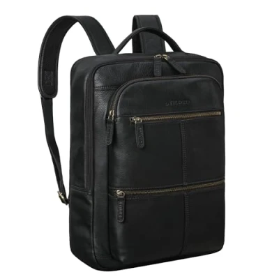 Afbeelding van STILORD &#039;Coryo&#039; Leren Laptop Rugtas 17 inch Groot &amp; Stylish Business Backpack voor Mannen en Vrouwen Moderne Lederen Rugzak Werk van Echt Leer, Kleur:zwart