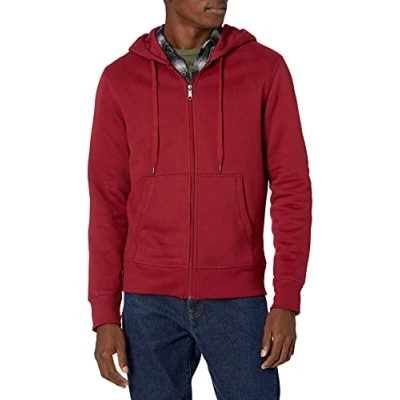 Afbeelding van Amazon Essentials Men&#039;s Fleecetrui met volledige ritssluiting en capuchon (verkrijgbaar in grote lange maten), Rood, S