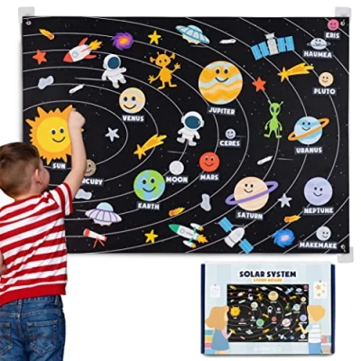 Afbeelding van Zonnestelsel voor Kinderen Speelgoed met 61 Vilten Figuren BONNYCO Verjaardagscadeaus, Montessori Speelgoed, Planeten Vilt Bord Peuters Geschenken 3 4 5 6 7 8 Kerstmis