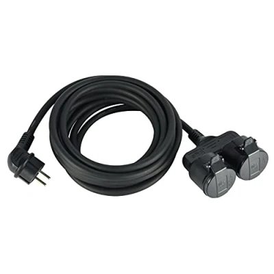 Afbeelding van Electraline 55093 Bouwplaats Verlengkabel/Verlengkabel 5M, rubberen kabel H07RN F3G1.5 met 2 weg koppeling IP44 voor buitengebruik,Zwart